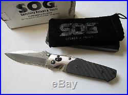 SOG A03-P Architech Carbon Fiber Damascus Multi Tool Folding Knife 3.5 San Mai