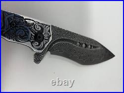 SPIRIT DEED VG10 Damascus Steel Folding Pocket Knife Bone Handle Leather Sheath