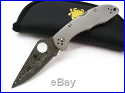 SPYDERCO Titanium Handle DELICA 4 Straight VG-10 Damascus Folding Knife! C11TIPD