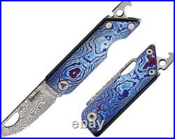 SRM Knives Slip Joint Folding Knife 1.61 Damascus Steel Blade Titanium Handle