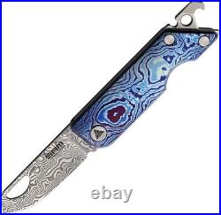 SRM Knives Slip Joint Folding Knife 1.61 Damascus Steel Blade Titanium Handle