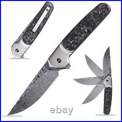 ST252 Damascus Steel Folding Knife, Damascus Blade, Titanium Carbon Fiber Handl