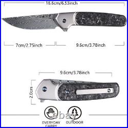 ST252 Damascus Steel Folding Knife, Damascus Blade, Titanium Carbon Fiber Handl