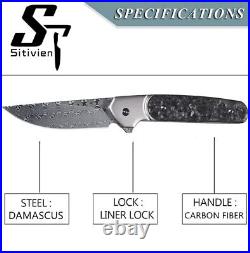 ST252 Damascus Steel Folding Knife, Damascus Blade, Titanium Carbon Fiber Handl