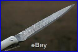 Saji R2 Black Damascus Folding Steak Knife 100mm with White Micarta handle