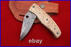 Sale Custom Engraved Steel Rose Gold Steel Folding Knife Damascus Steel 8 Knife