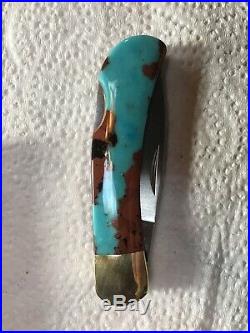 Santa Fe Stoneworks RARE Turquoise vein Damascus steel folding knife