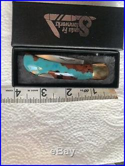 Santa Fe Stoneworks RARE Turquoise vein Damascus steel folding knife