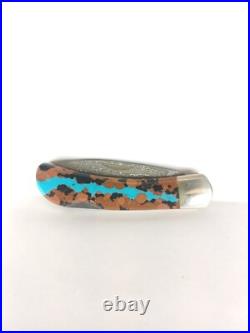 Santa Fe Stoneworks Vein Turquoise Damascus 3-inch Lockback Pocket Knife