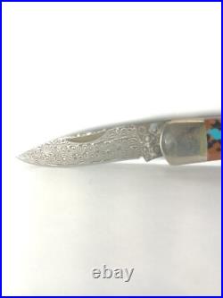 Santa Fe Stoneworks Vein Turquoise Damascus 3-inch Lockback Pocket Knife