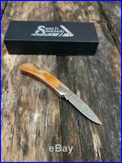 Santa Fe Stoneworks perfect turquoise vein Damascus steel folding knife USA made