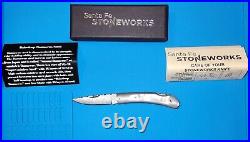 Santa Fe StoneworksDamascus Steel Frame Pocket Knife with Mother of Pearl