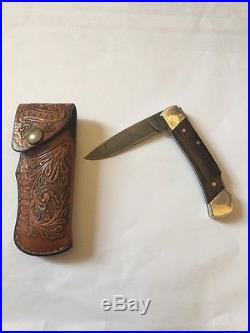 Schrade Folding Knife, Damascus Blade Hallmarked
