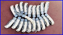 Set Of 50pcs, Handmade Damascus Folding Knives, Bone Handle With Sheath