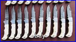 Set Of 50pcs, Handmade Damascus Folding Knives, Bone Handle With Sheath