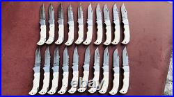Set Of 50pcs, Handmade Damascus Folding Knives, Bone Handle With Sheath