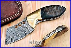 Set of 6 Damascus Steel Folding Pocket Knives With Leather Cover