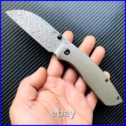 Sheepsfoot Folding Knife Pocket Hunting Survival Outdoor Damascus Steel Titanium