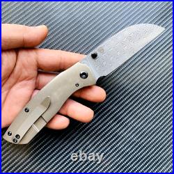 Sheepsfoot Folding Knife Pocket Hunting Survival Outdoor Damascus Steel Titanium