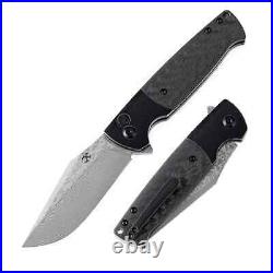 Shikari SBL Button Lock K2027D1 Damascus Blade Black Stonewashed Titanium +Twill
