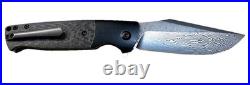 Shikari SBL Button Lock K2027D1 Damascus Blade Black Stonewashed Titanium +Twill
