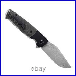 Shikari SBL Button Lock K2027D1 Damascus Blade Black Stonewashed Titanium +Twill