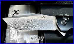 Shikari SBL Button Lock K2027D1 Damascus Blade Black Stonewashed Titanium +Twill