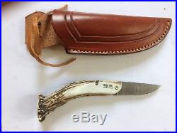 Silver Stag Damascus Folding Knife