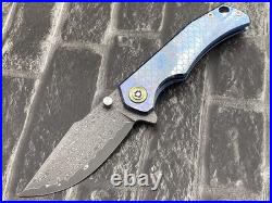 SixLeaf SL-90-Blue Folding Knife Damascus+VG10 Titanium Handle Camping Knife