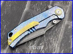 SixLeaf SL-90-Blue Folding Knife Damascus+VG10 Titanium Handle Camping Knife