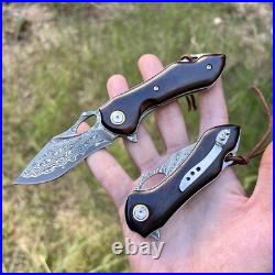 Small Pocket Folding Knife Blade Steel Damascus Collection Custom Edc