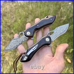Small Pocket Folding Knife Blade Steel Damascus Collection Custom Edc