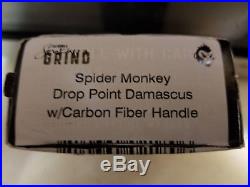 Southern Grind Spider Monkey Folding Knife Drop Pt Damascus Blade Carbon Handle