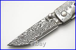 Special Custom Handmade Damascus Steel Folding Knife with Abalone Handle