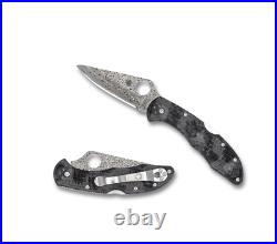 Spyderco C11zpgyd Delica Black Gray Zome Damascus Steel Folding Knife. Limited