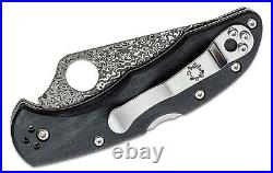 Spyderco Delica 4 Folding Knife 2.9 VG10 Damascus Plain Blade, Black Pakkawood