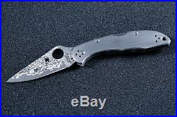 Spyderco Delica 4 Titanium / Damascus Folding Knife C11TIPD Plain Edge VG-10
