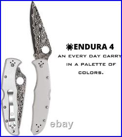 Spyderco Endura 4 Titanium Damascus 3.83 PlainEdge Folding Pocket Knife C10TIPD