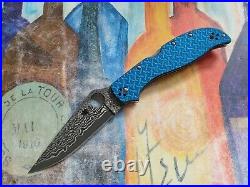 Spyderco Stretch 2XL, DPS15 Damascus/VG-10 Plain Blade, Blue Nishijin Handle