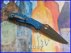 Spyderco Stretch 2XL, DPS15 Damascus/VG-10 Plain Blade, Blue Nishijin Handle