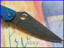 Spyderco Stretch 2XL, DPS15 Damascus/VG-10 Plain Blade, Blue Nishijin Handle