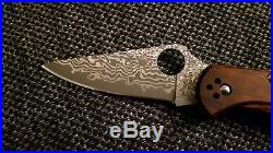 Spyderco delica mahogany pakkawood handles damascus blade folding knife
