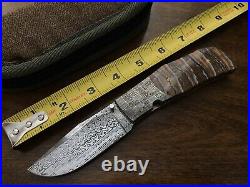 Steve Hostetler Custom Folding Knife Damascus Blade Mammoth Handle
