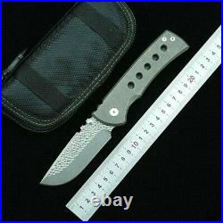 Straightback Folding Knife Pocket Hunting Combat Damascus Steel Titanium Handle