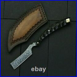 Straightback Folding Knife Pocket Hunting Survival Damascus Steel Wood Handle 2