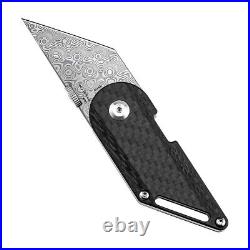 Straightback Knife Folding Pocket Hunting Survival Damascus Steel Carbon Fiber S
