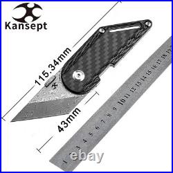 Straightback Knife Folding Pocket Hunting Survival Damascus Steel Carbon Fiber S