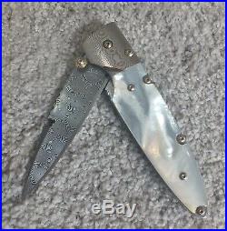 Stunning Peter Martin All Fancy Custom Folding Knife With Pearl And Damascus