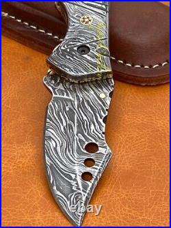 Stunning Solid Full Damascus Steel Engraved Folding Knife With Brass File Work