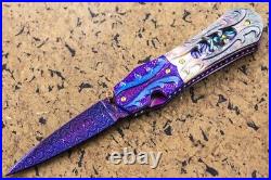 Suchat Custom Folding Knife Damascus Black Pearl Abalone 6AL4V Titanium Anodized